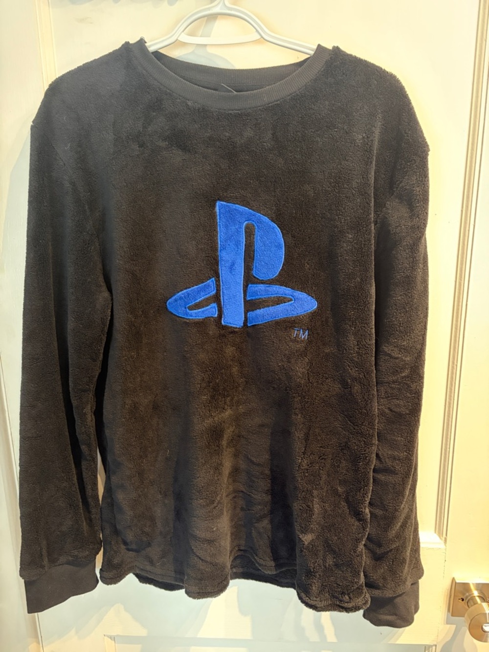 Fleece Black PlayStation Crewneck Sweater with Blue Logo
